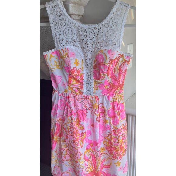 Lilly Pulitzer Reagan Dress Pink White Floral Rear Zip Sz 0 Style 20143 - Picture 7 of 15